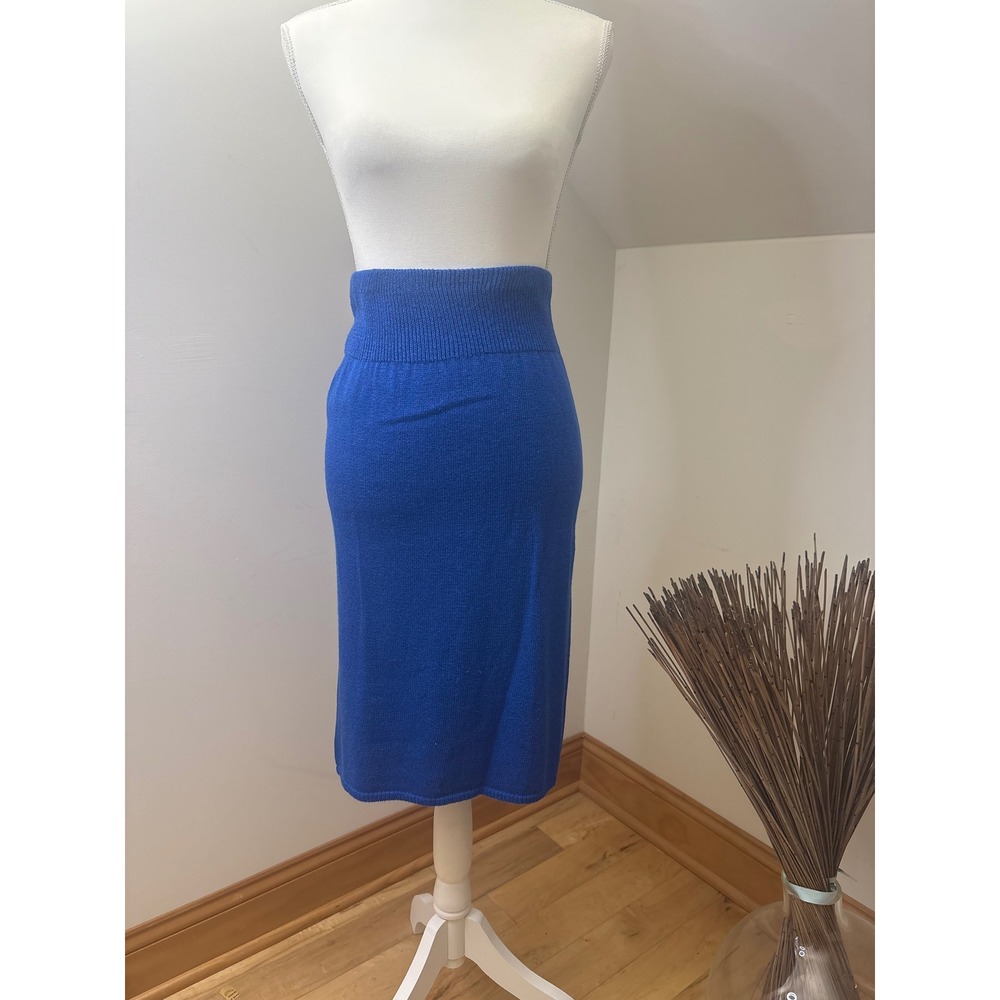 Vintage Royal Blue Knit Midi Skirt High Waisted Pencil Size 2 RN 58758